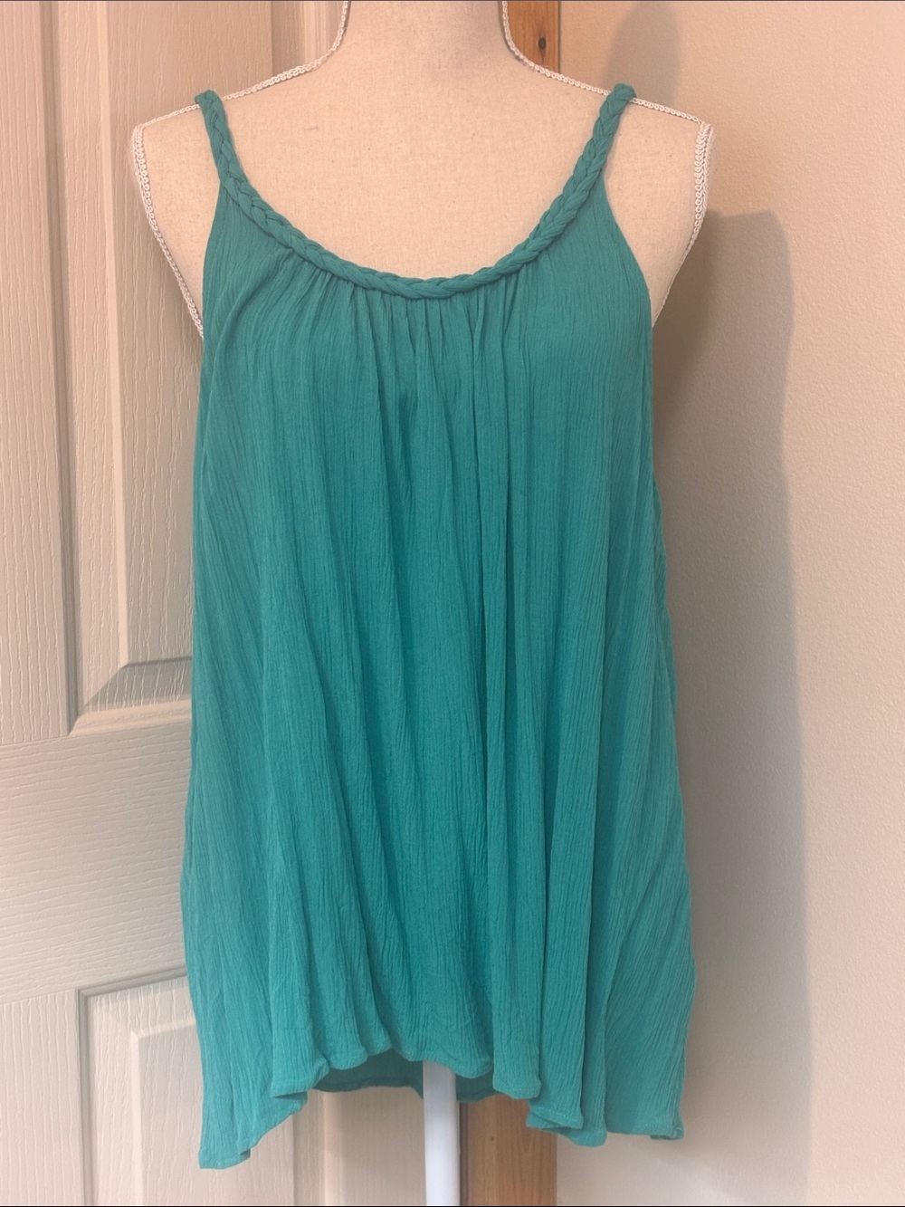 Green/Teal Braided-Strap Tank Top